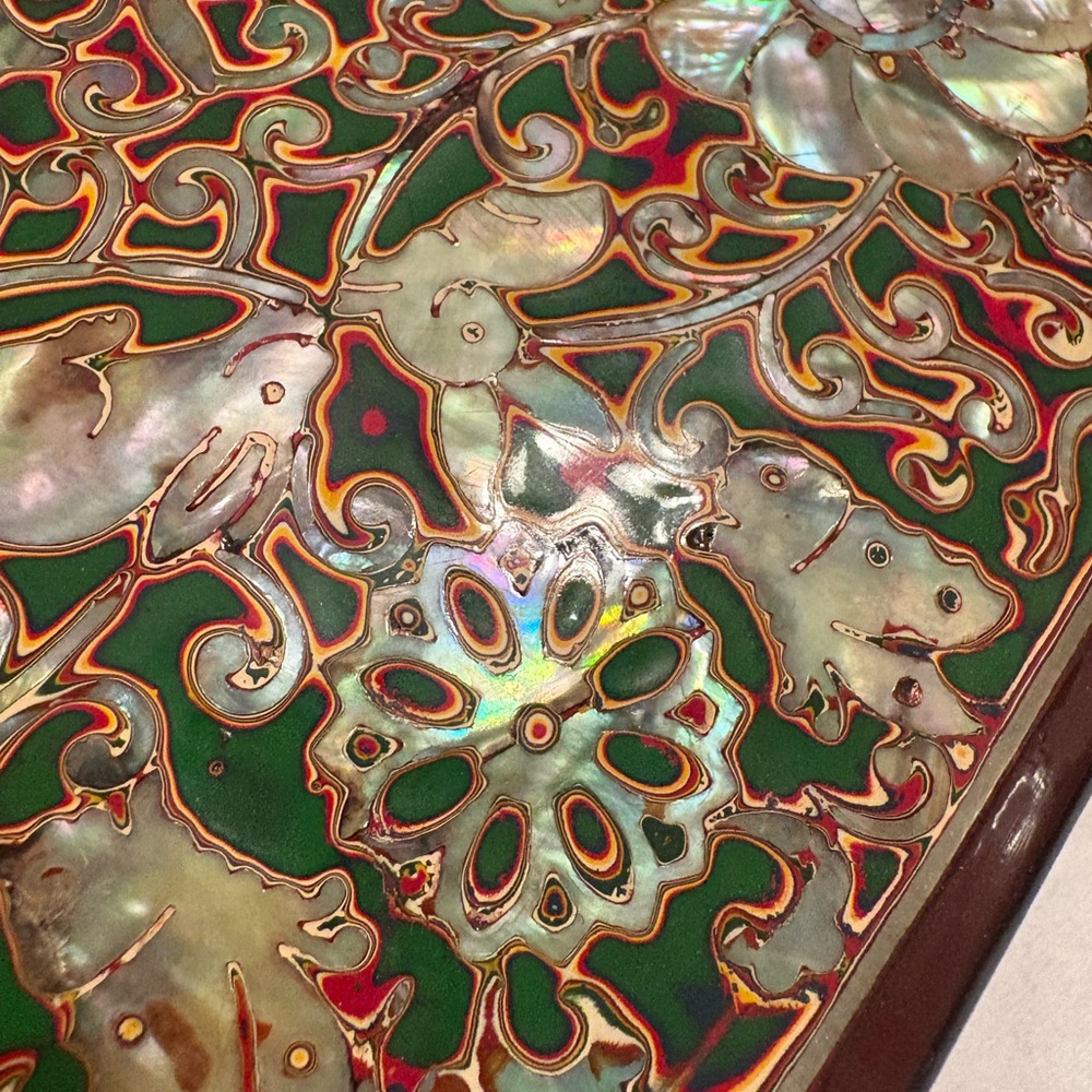 Stunning Vintage Korean Red Lacquer Octagon Mother of Pearl Jewelry Box Najeon - Picture 4 of 10
